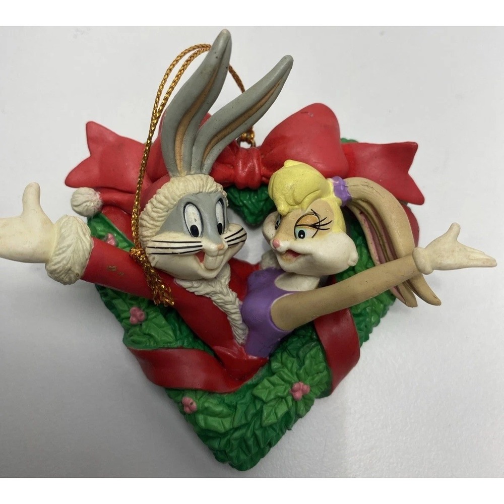 Vtg 98 Looney Tunes Bugs Bunny & Lola Heart Wreath Christmas Ornament